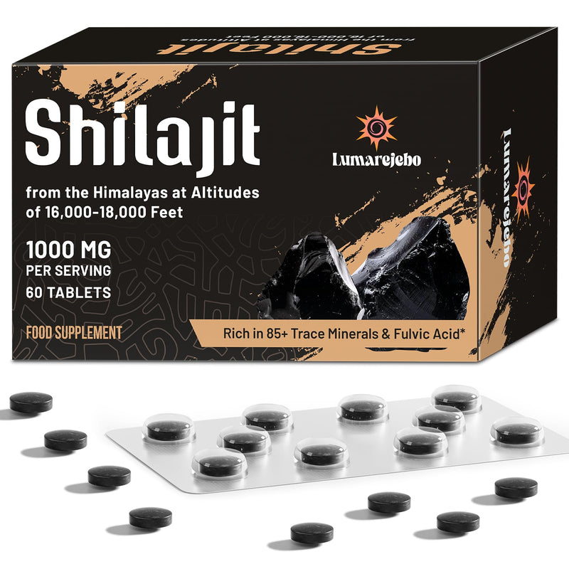 Shilajit Tablets 30,000 mg, 100% Pure High Strength Himalayan Shilajit Tablets, Rich in 60% Fulvic Acid and 85+ Trace Minerals, Energy and Immune Support, 60 Count (Pack of 1) 60 count (Pack of 1)