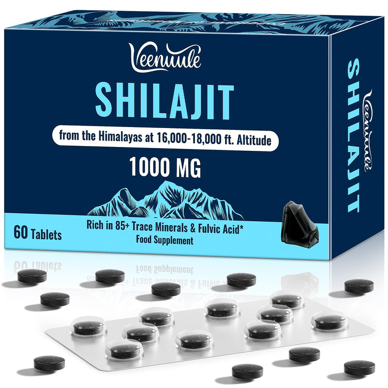 Shilajit Tablets 30,000 mg, 100% Pure Himalayan Shilajit (1000 mg Per Serving), Rich in Fulvic Acid & 85+ Trace Minerals, Shilajit Resin Supplement for Energy & Immune Health (60 Count (Pack of 1)) 60 count (Pack of 1)