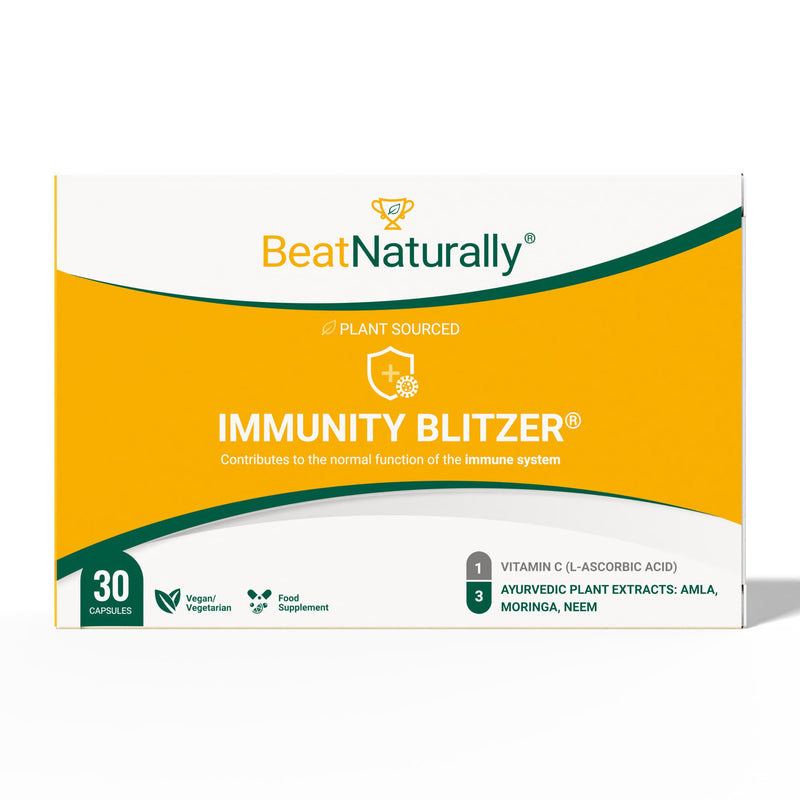Immune Booster Supplements - 4-in-1 High Strength Vitamin C Capsules with Amla, Moringa, Neem & Vitamin C - Natural Immune System Booster & Cold Defense - Vegan, GMP Certified - 30 Capsules