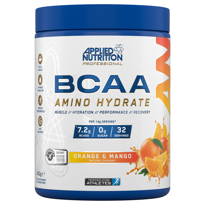 Applied Nutrition BCAA Powder - Branched Chain Amino Acids BCAAs Supplement, Amino Hydrate Intra Workout & Recovery Energy Drink (450g - 32 Servings) (Orange & Mango) Orange & Mango 450g (Pack of 1)
