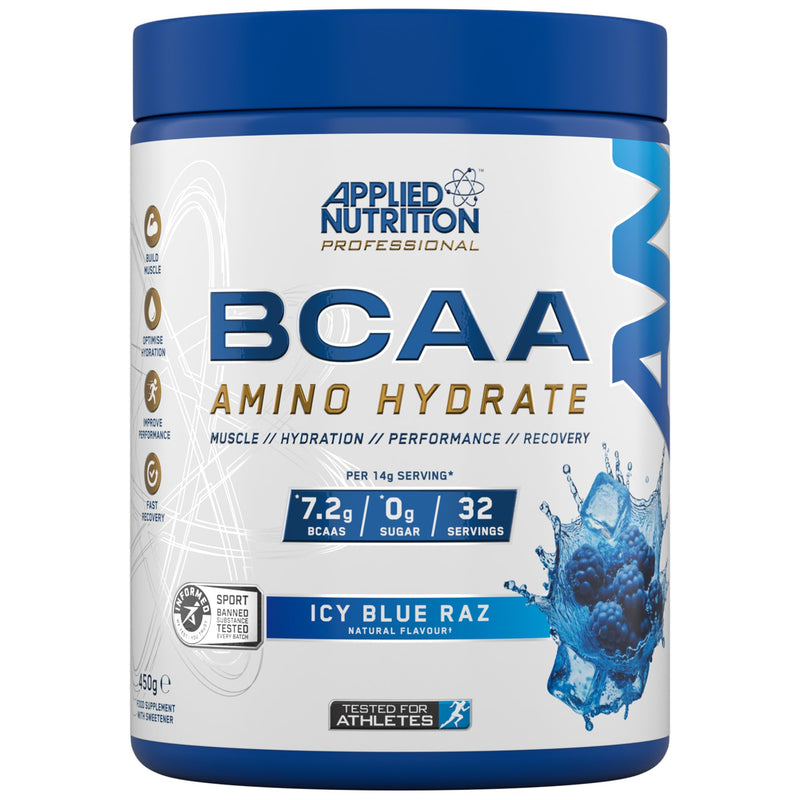Applied Nutrition BCAA Powder - Branched Chain Amino Acids BCAAs Supplement, Amino Hydrate Intra Workout & Recovery Energy Drink (450g - 32 Servings) (ICY Blue Raz) Icy Blue Raz 450g (Pack of 1)