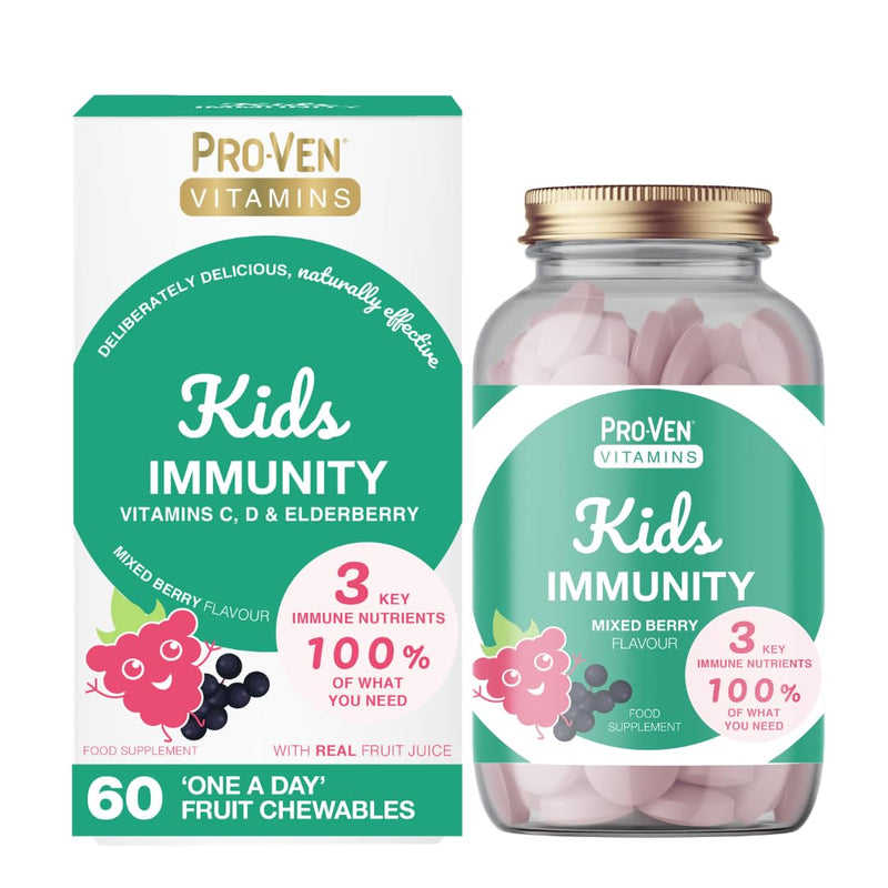 Proven Children's Vitamins - Immune System Booster Kids - 60 Delicious Chewable Daily Immunity Tablets with Vitamin C, D & Elderberry Extract, Carefully Formulated for Bone, Teeth & Muscle Health