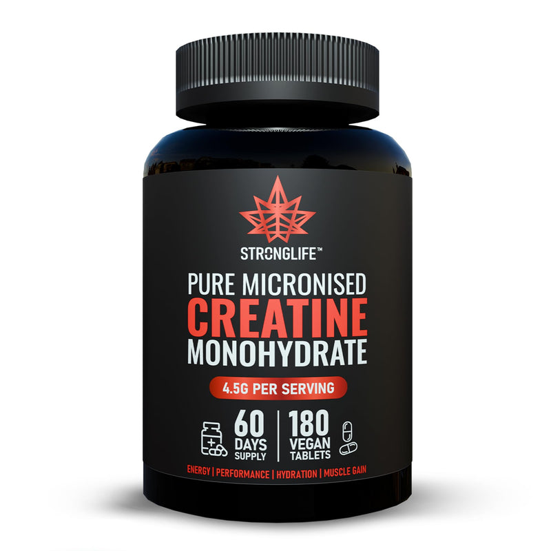 Stronglife Creatine Tablets - 180-1500mg per Tablet, 4500mg Serving, 60-Day Supply, Monohydrate Micronised for Optimal Absorption, Muscle Growth, Performance, Energy Powder, Gummies