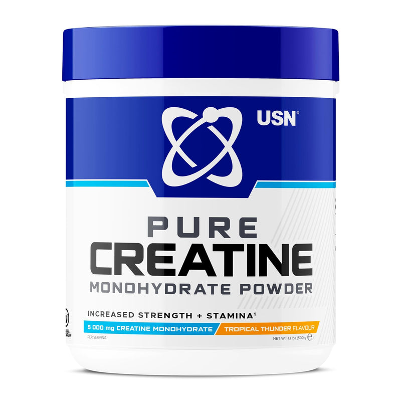 USN Micronised Creatine Powder 500g (79 Servings): Tropical Thunder Flavour, 100% Pure Creatine Monohydrate Powder for Performance and Muscle Recovery, Suitable for Vegans 79 Servings (Pack of 1)