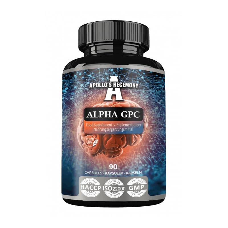 Alpha-GPC 600mg per Daily Dose - 90 Vegan Choline Capsules - 99% Choline Alfoscerate Dietary Supplement - Lipid Choline - Memory and Concentration Capsules - by Apollo's Hegemony