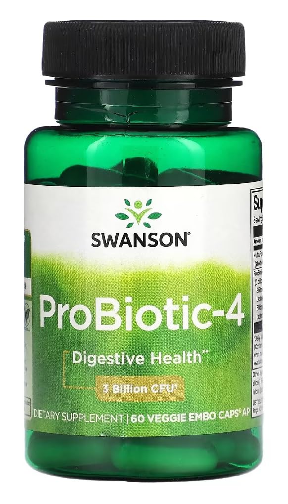 Swanson - Probiotic-4 | 4-Strain Digestive & Immune Balance with 3 Billion CFU | Vegetarian Capsules - 60 Count