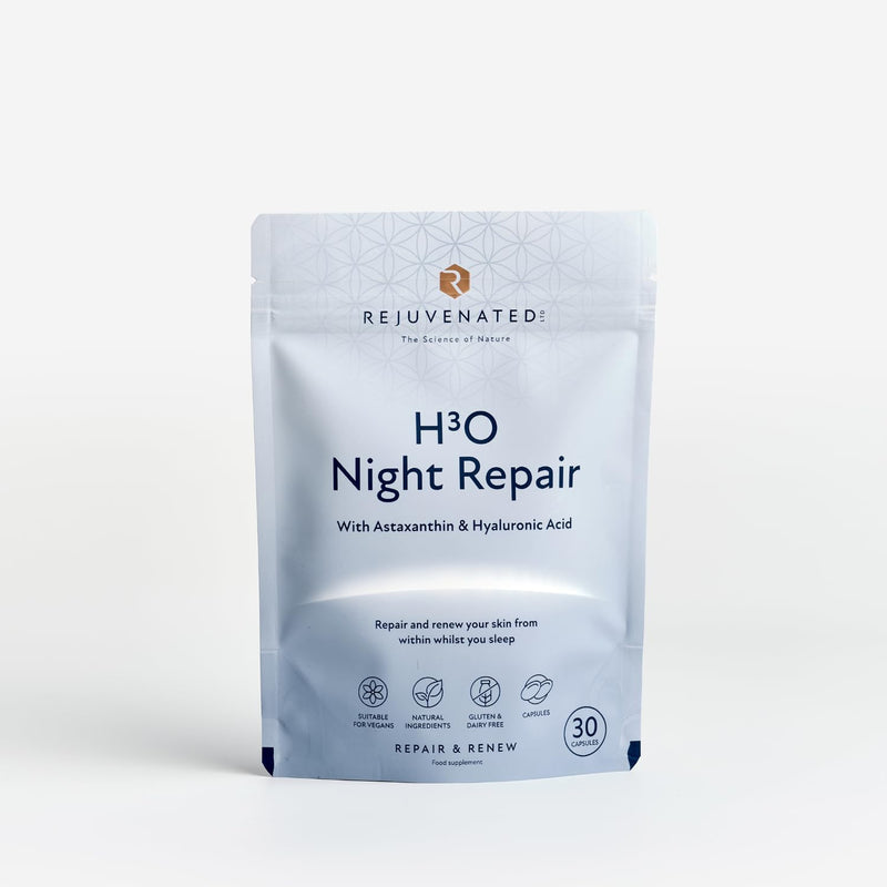 Rejuvenated H3O Night Repair - Antioxidants, Vitamins & Hyaluronic Acid Blend for Skin Hydration & Repair During Sleep with Astaxanthin & Hyaluronic Acid (30 Capsules) H30 Night Repair 30 count (Pack of 1)