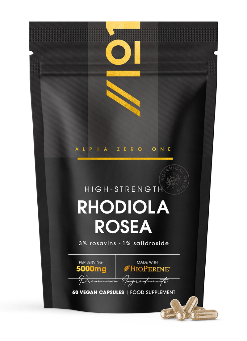 Rhodiola Rosea Extract 5000mg - 3% Rosavins 1% Salidroside - 60 Vegan Capsules – Made with BioPerine® for Enhanced Absorption – By Alpha01