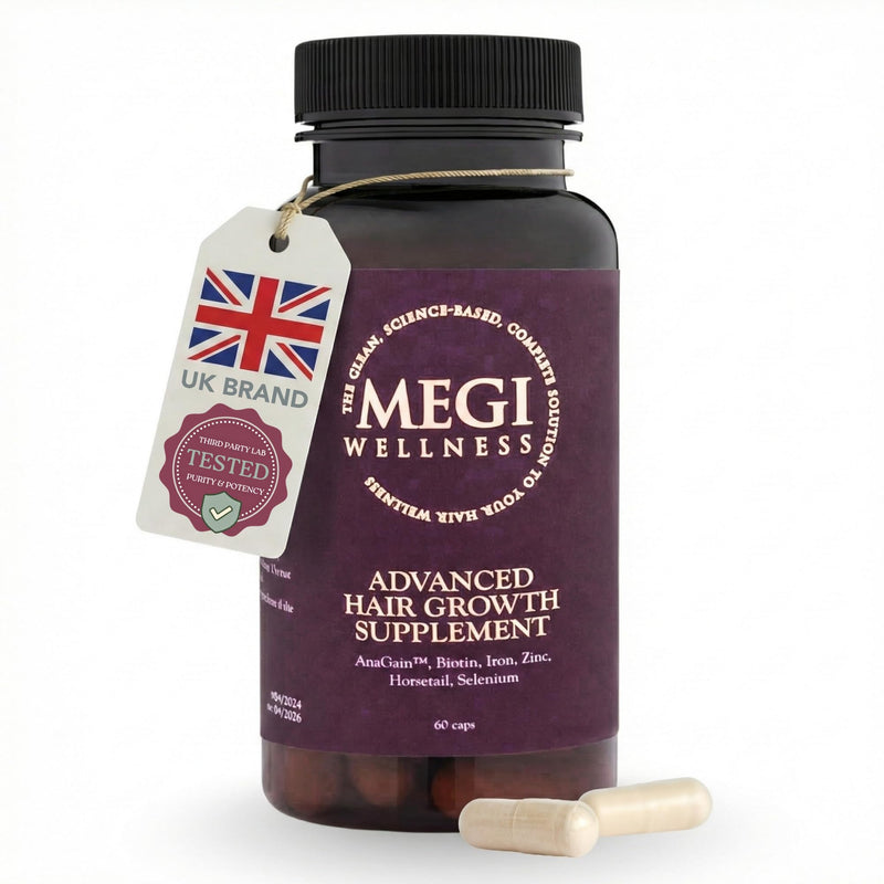 MEGI Wellness Hair Growth Supplement for Women & Men – Biotin, Zinc & Iron Hair Vitamins for Thinning Hair – DHT Blocker with AnaGain™ – Supports Regrowth & Volume – Vegan, 60 Capsules