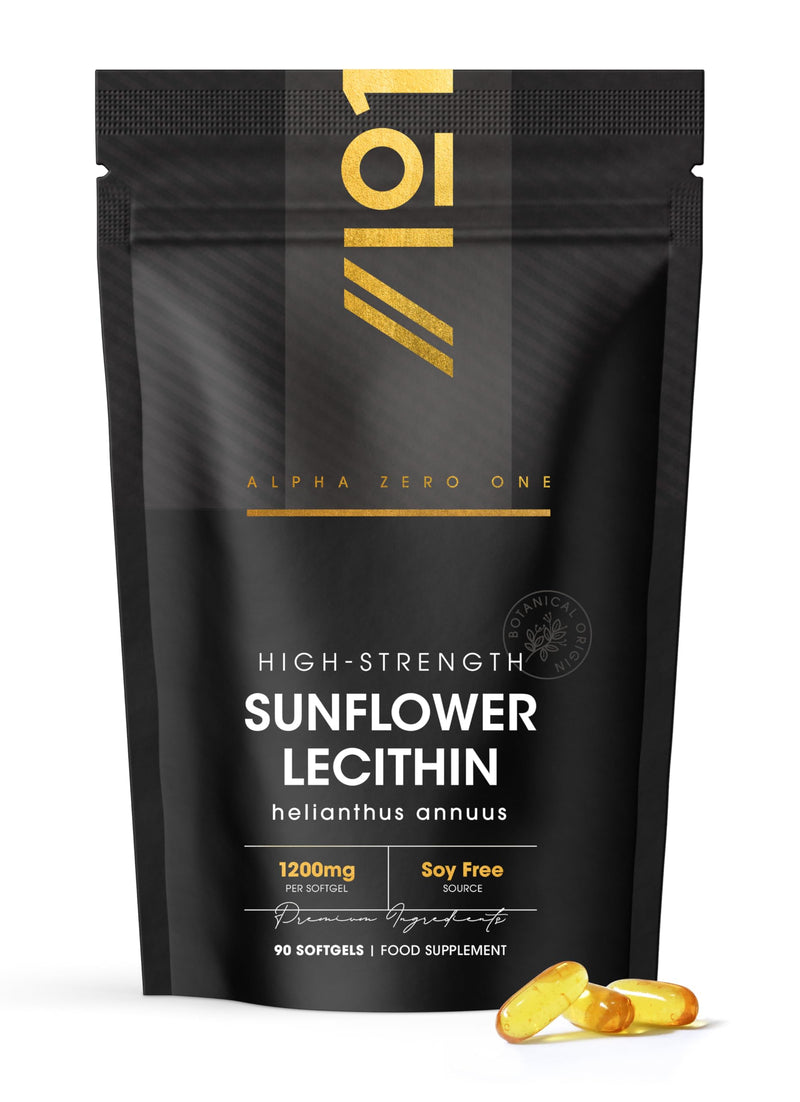 Sunflower Lecithin 1200mg – Produced from Naturally Sourced Soy Free Sunflower Oil – 90 Softgels (3 Months Supply) – Pure & Potent Helianthus Annuus - Resealable and Recyclable Pouch by Alpha01