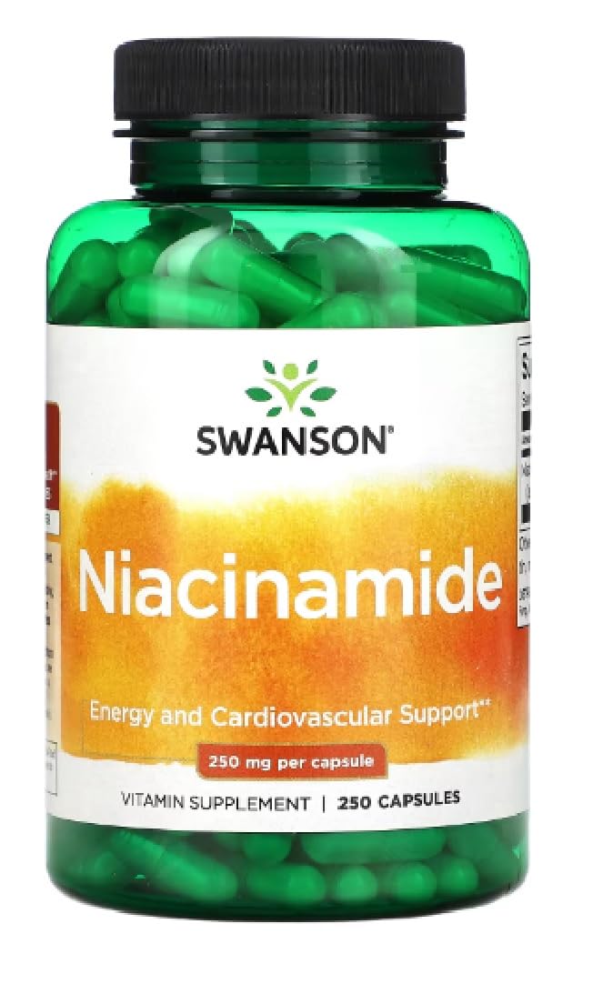Swansons Swanson - Niacinamide 250mg | Non-Flush Vitamin B3 for Cellular Energy & Skin Health | 250 Capsules