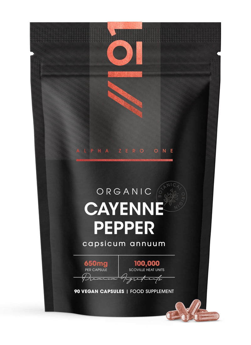 Organic Cayenne Pepper Capsules 650mg (per Capsule) – 100,000 Scoville Heat Units – 180 Vegan Capsules - Resealable and Recyclable Pouch by Alpha01 1 count (Pack of 180)