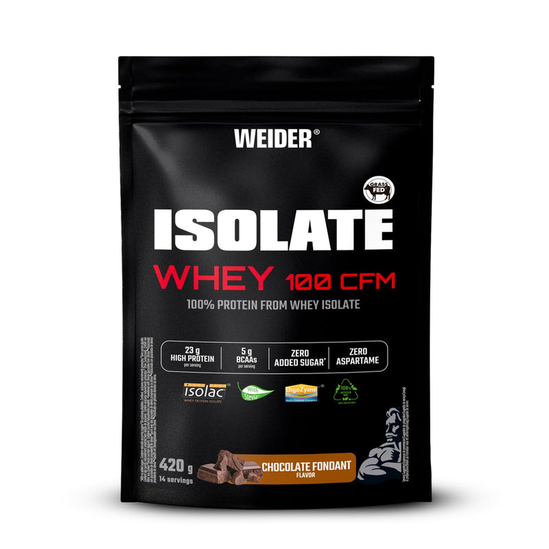 Weider Isolate Whey 100CFM (420g) Chocolate Flavour, Protein 100% Isolate Whey from Isolac®, 23g Protein/Portion, with Digestive Enzymes Digezyme®, No Added Sugar, No Aspartame, Low Fat, 14 Servings CHOCOLATE FONDANT 420g