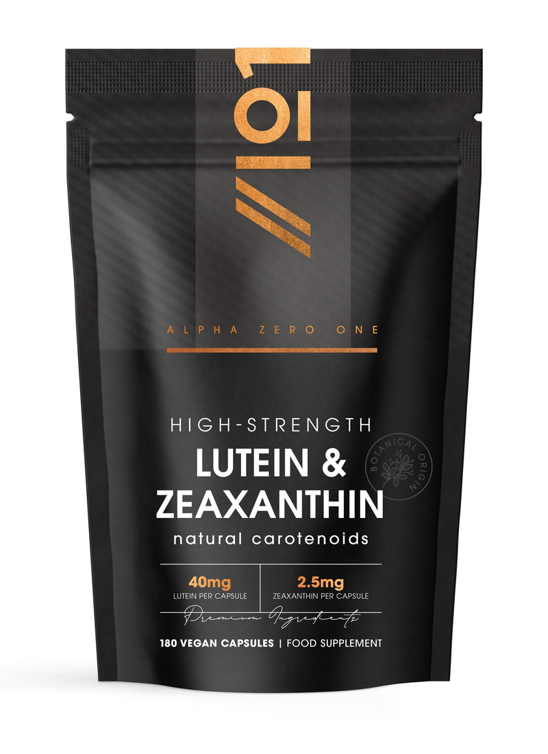 Lutein & Zeaxanthin with BioPerine® – 40mg Lutein 2.5mg Zeaxanthin – 180 Vegan Capsules – Natural Carotenoids from Marigold Extract – Resealable and Recyclable Pouch by Alpha01 1 count (Pack of 180)