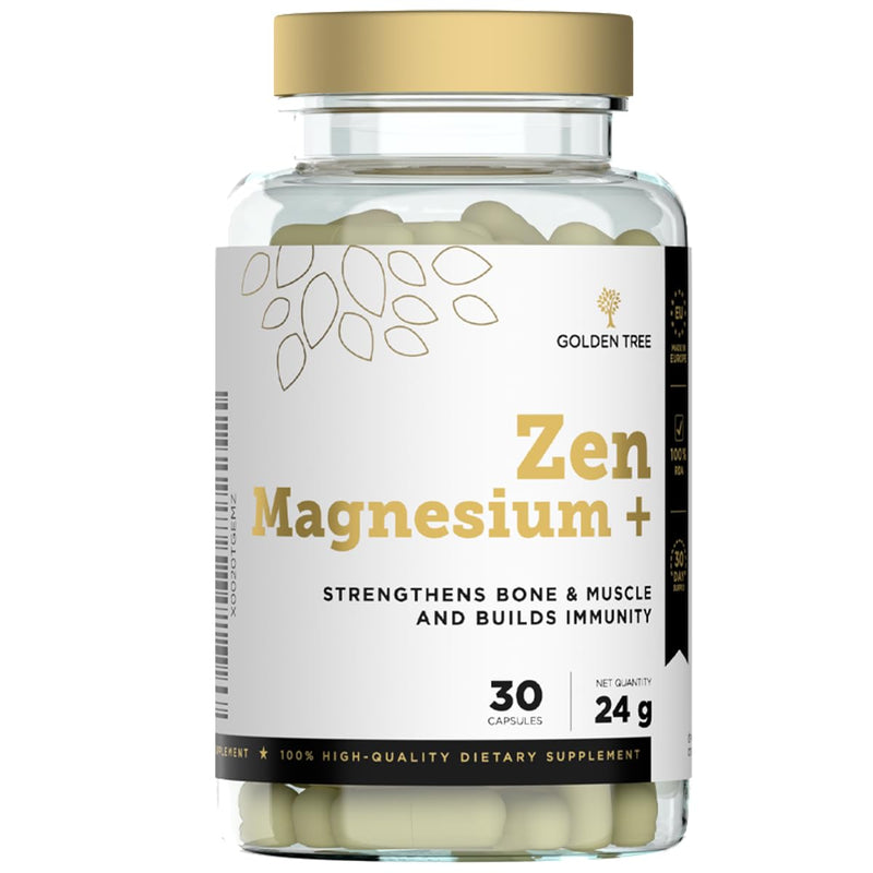 Golden Tree Zen Magnesium+, Magnesium Capsules with Magnesium Oxide – Contributes to Normal Muscle Function, Nervous System & Energy Metabolism – 30 Vegan Capsules 30 count (Pack of 1)