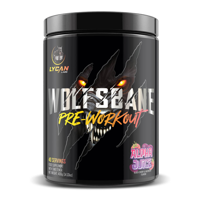 Wolfsbane Strong Pre Workout Powder – High Stim Energy, Pump & Focus, 350mg Caffeine, 6g Citrulline, 3.2g Beta‑Alanine, Black Cherry & Raspberry, 40/20 Servings