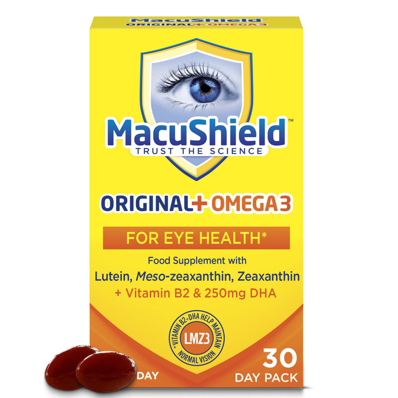 MacuShield Original+ Omega 3, Eye Supplement with Lutein, Meso-Zeaxanthin and Zeaxanthin, and Vitamin B2 which helps Support Normal Vision, 30-Day Pack