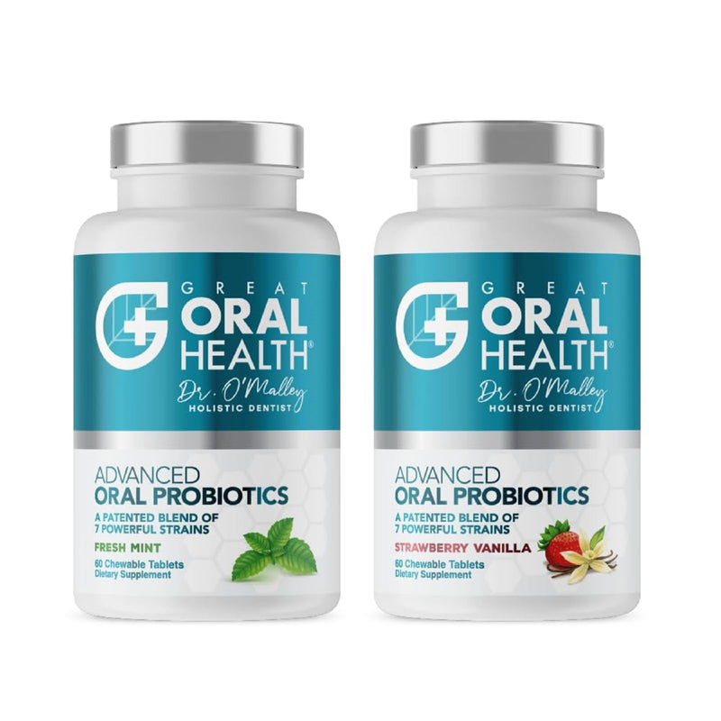 Advanced Oral Probiotics for Mouth Bad Breath Treatment for Adults, Dentist Formulated BLIS K12 M18 Oral Health Probiotics for Teeth/Gums, Flavor Variation Pack: Mint, Strawberry Vanilla 60 Count Each Mint & Strawberry Vanilla 60 count (Pack of 2)