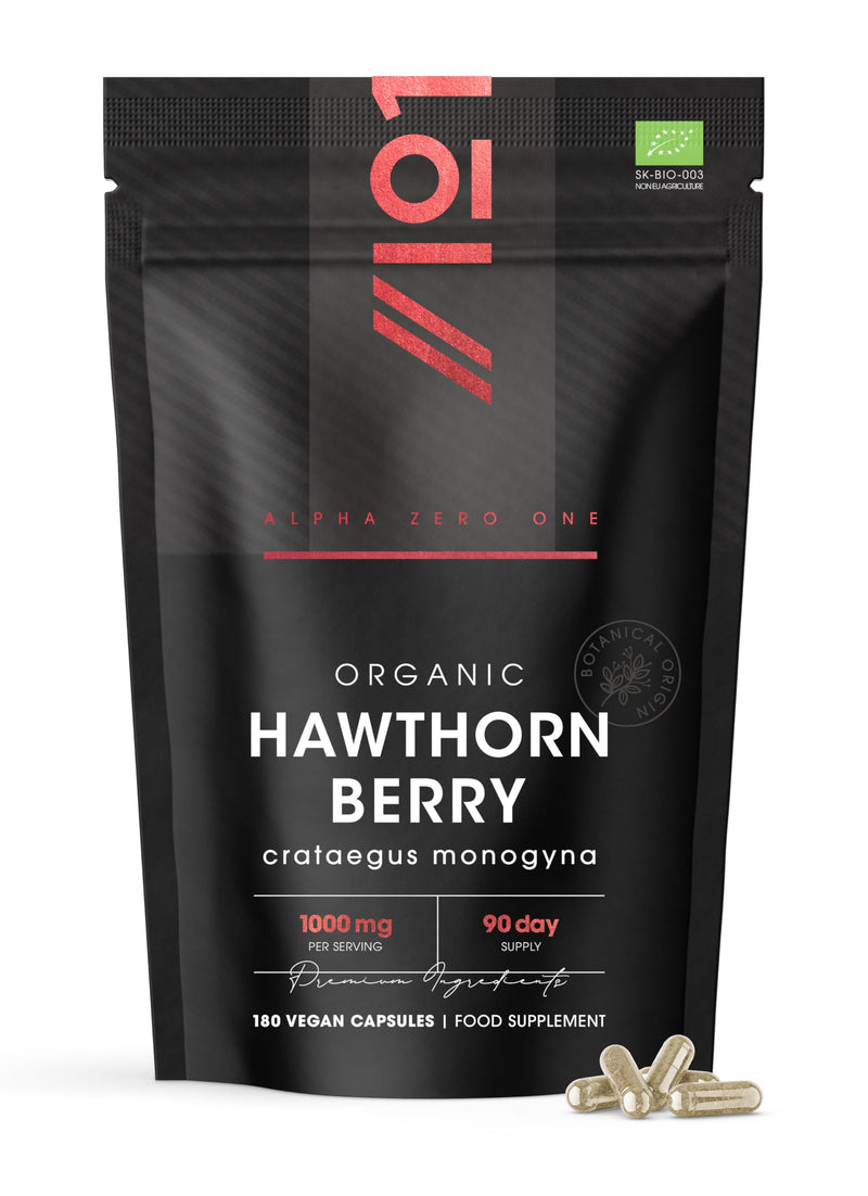 Organic Hawthorn Berry 1000mg – 180 Vegan Capsules – High Strength Crataegus Monogyna Supplement – Clean & Potent Formula – Resealable and Recyclable Pouch by Alpha01 1 count (Pack of 180)