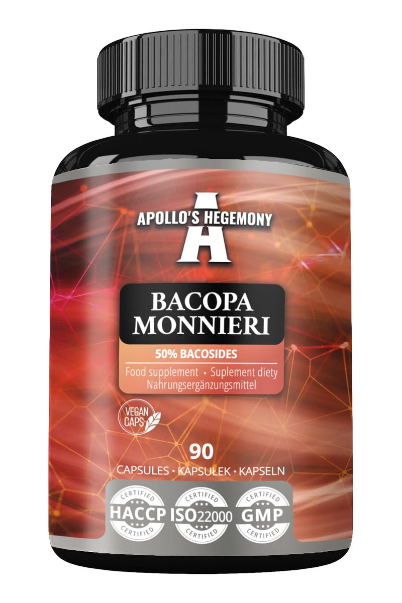 Bacopa Monnieri Extract 500mg, High Strength Brahmi Extract (50% Bacosides), 90 Vegan Capsules, 3 Months Supply, Herbal Supplements for Enhanced Mental Clarity and Focus by Apollo's Hegemony