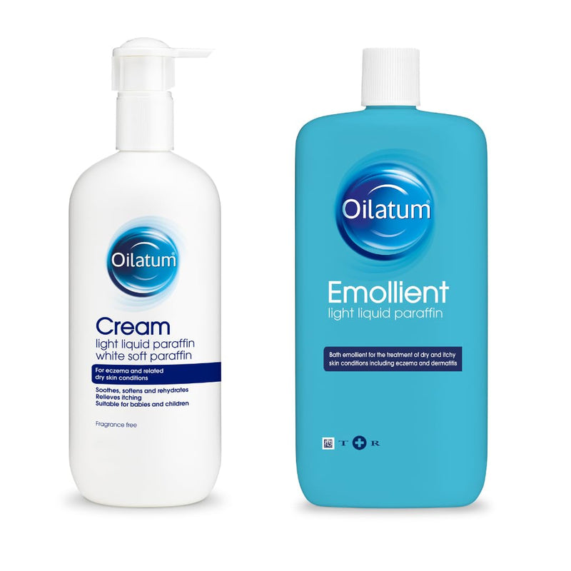 Oilatum Emollient Bath Liquid (1 x 500ml) & Emollient Cream (1 x 500ml), Psoriasis, Eczema and Dry Skin Conditions, Soothing Formula, Hydrating Relief for Itchy Skin, Dermatologist Recommended