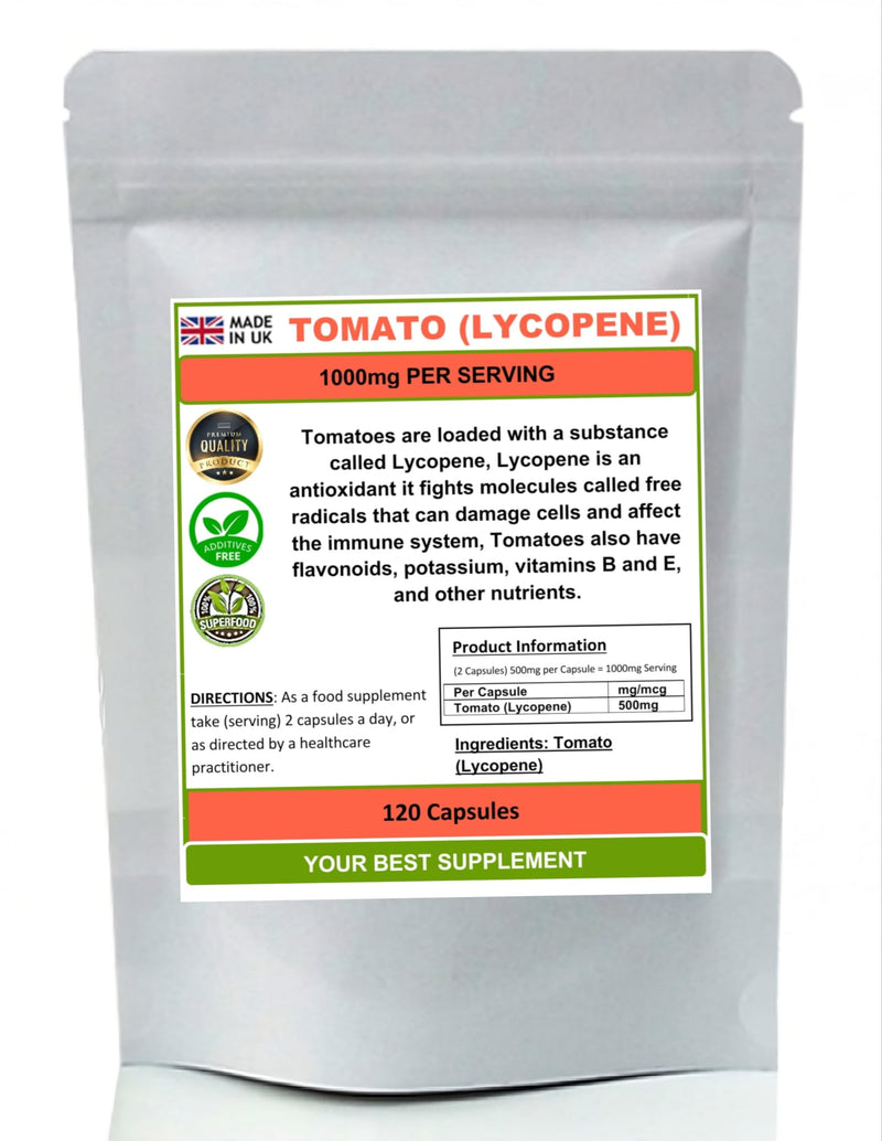 Tomato Capsules 1000mg 100% Natural Lycopene (Pure no additives) High Strength (120) 120