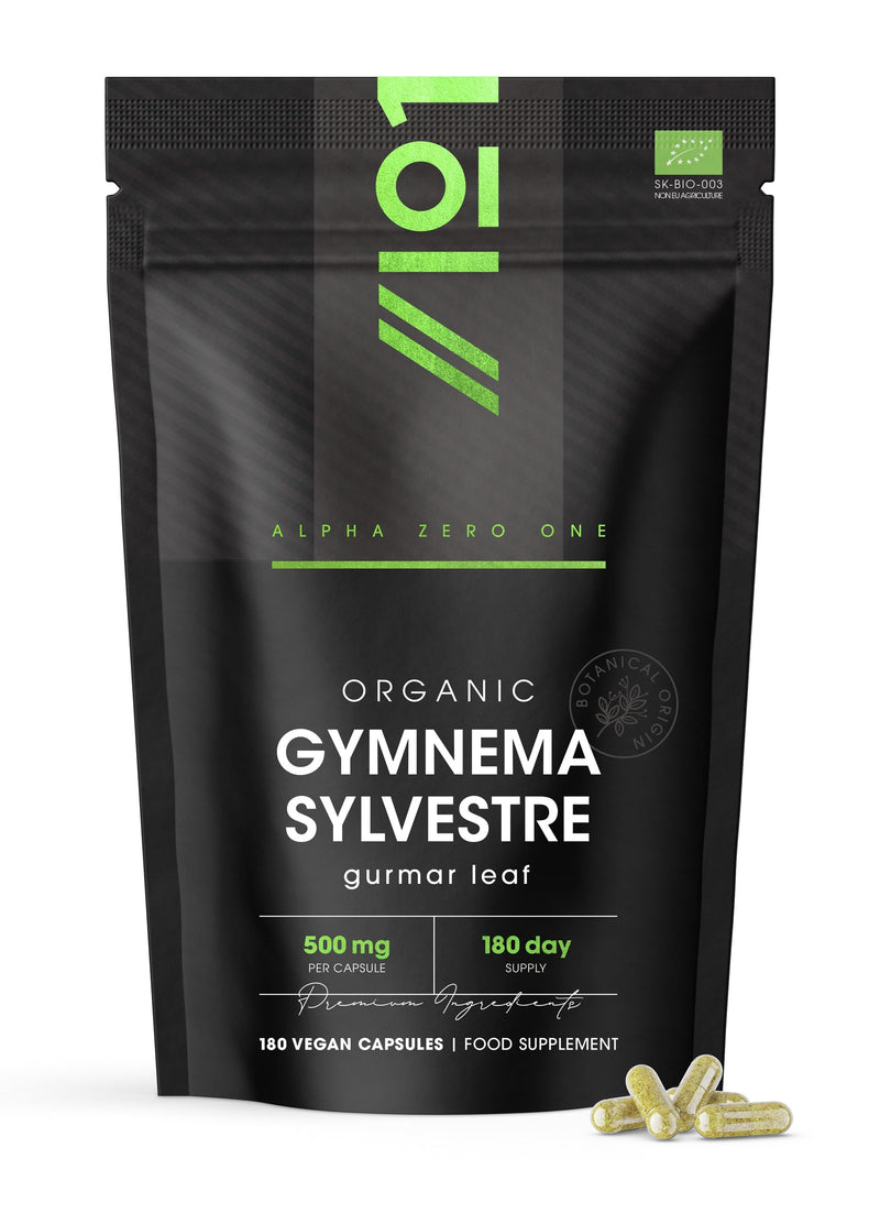 Organic Gurmar (Gymnema Sylvestre) 500mg – 180 Vegan Capsules (3 Month Supply) – High Strength Gurmar Leaf Supplement – Resealable and Recyclable Pouch by Alpha01 1 count (Pack of 180)