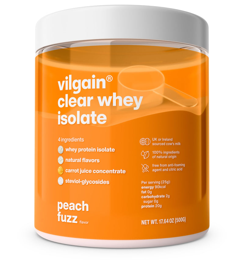 Vilgain Clear Whey Isolate Peach Fuzz 500g Refreshing Protein Lemonade with 84% Protein | Naturally Sweetened with Stevia