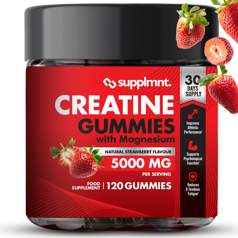 Supplmnt. Creatine Gummies 5000mg 120ct Max Strength Muscle Growth Recovery Supplements for Men & Women Creatine Monohydrate with Magnesium - Vegan Pre Workout Chewable Gummies, 30-Day Supply Strawberry