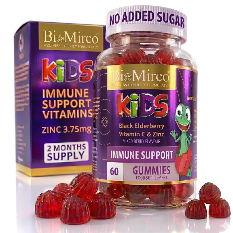 BioMirco Kids Immune Support Vitamins, Zinc for Kids, Immune System Booster, Triple Immunity Gummies, Delicious Taste Children's Gummy with Vitamin C, Zinc and Natural Elderberry, Daily Immunity