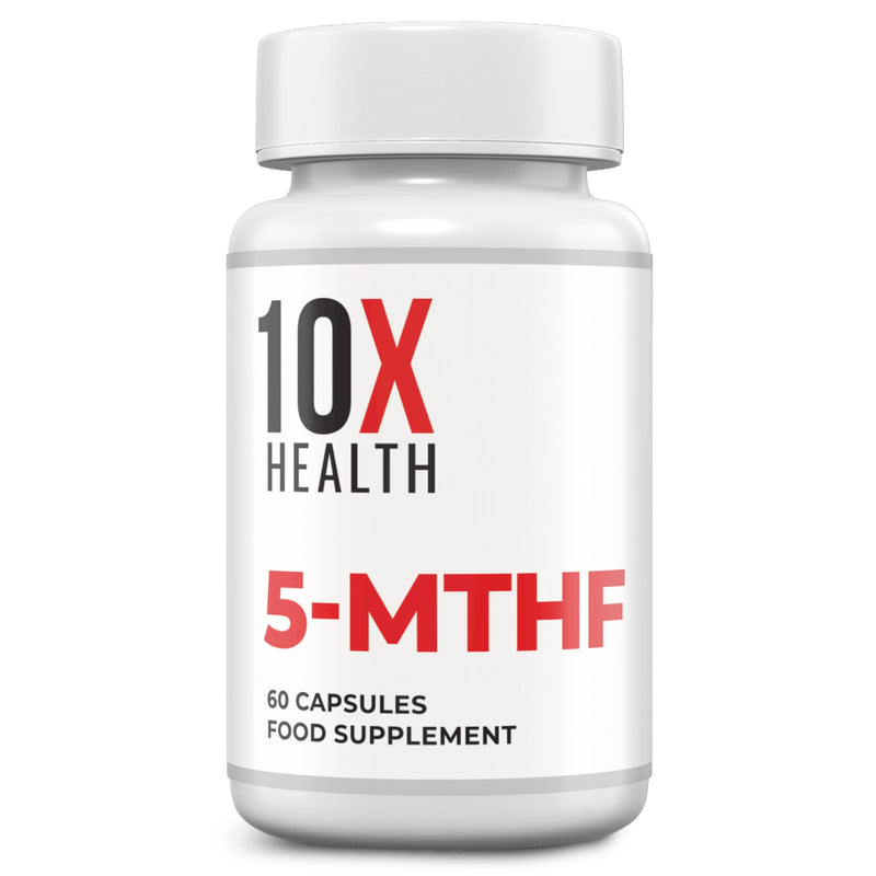 10X Health 5-MTHF Methylfolate - 60 Capsules Methylated Folic Acid with Magnesium - Bioactive Vitamin B9 for Brain, Heart & Neurotransmitter Synthesis - Bioavailable Methyl Folate Supplements