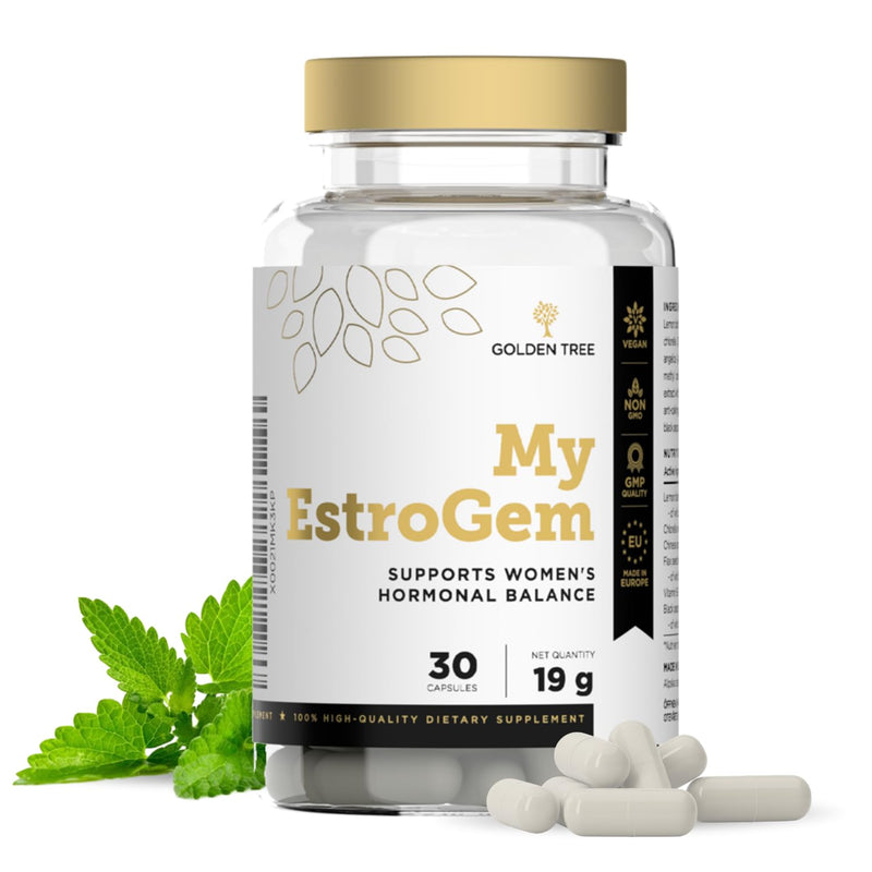 Golden Tree My EstroGem – Complex with Lemon Balm, Chlorella, Angelica, Flaxseed, Vitamin B6 & Black Pepper – 30 Capsules 30 count (Pack of 1)