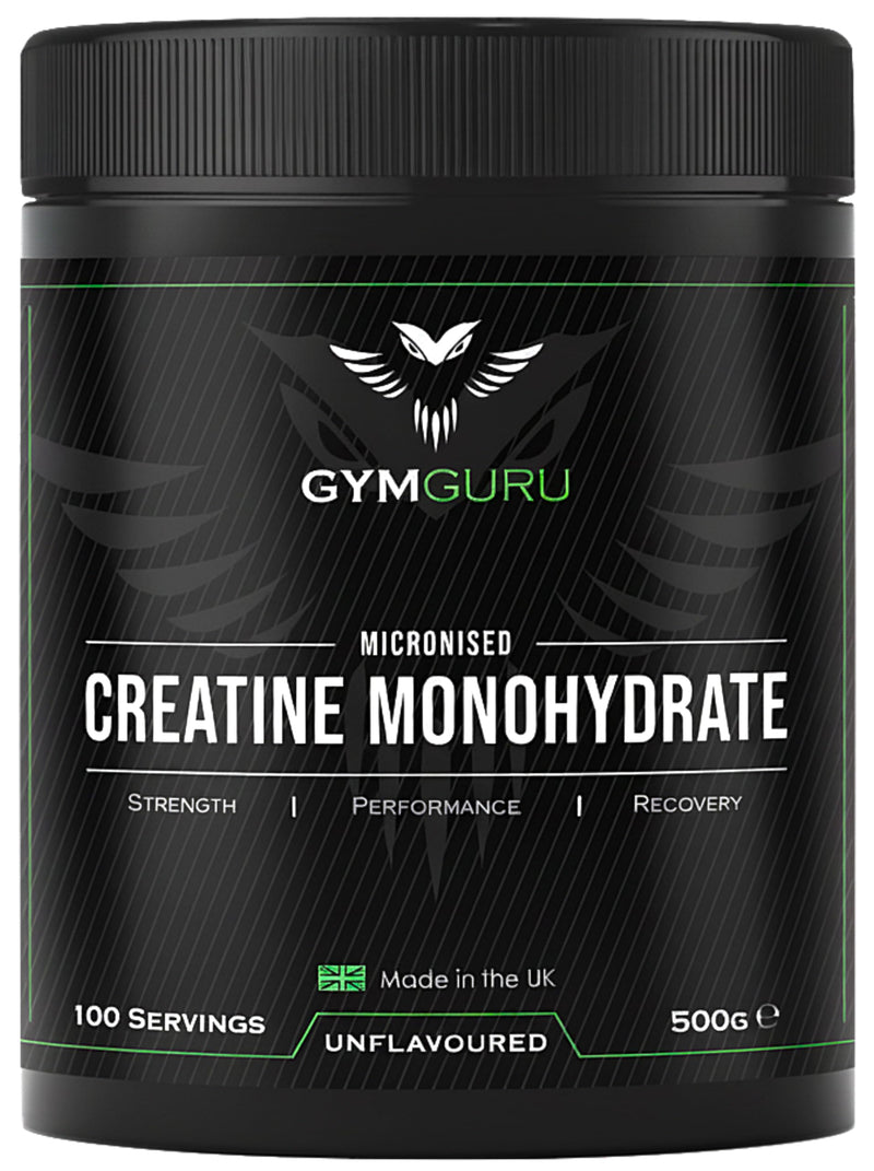 Gym Guru® Micronized Creatine Monohydrate Powder 500g - UK Made | Unflavoured Pure Creatine Monohydrate Powder, Easy Dissolve, Vegan Creatine 5g for Gym, Men & Women, 100 or 50 Servings