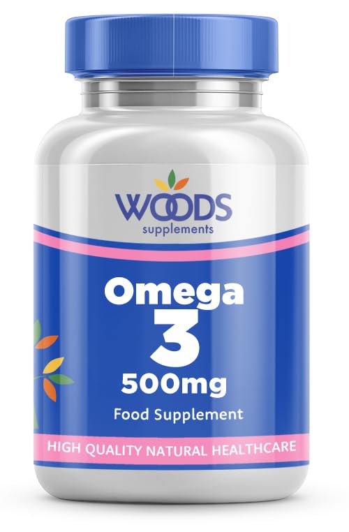 Woods Supplements - Omega 3 Pure Fish Oil 500mg Capsules (180x). High Strength Omega 3 with EPA & DHA. Sustainably Sourced. Essential Fatty Acids for Heart, Brain & Immune Boost. Fish Oil Supplements 180