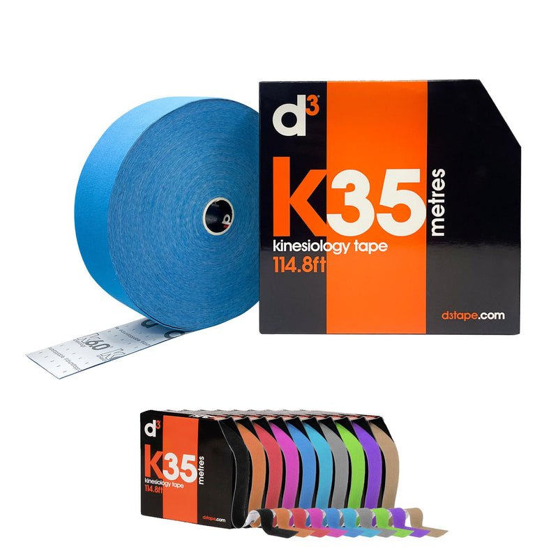 d3 K35 Extra Long Kinesiology Tape 50mm x 35m (Electric Blue) Latex-Free Hypoallergenic Ankle, Knee, Shoulder, Elbow Kinetic Physio Sports Medical Muscle Injury Strapping Support Electric Blue
