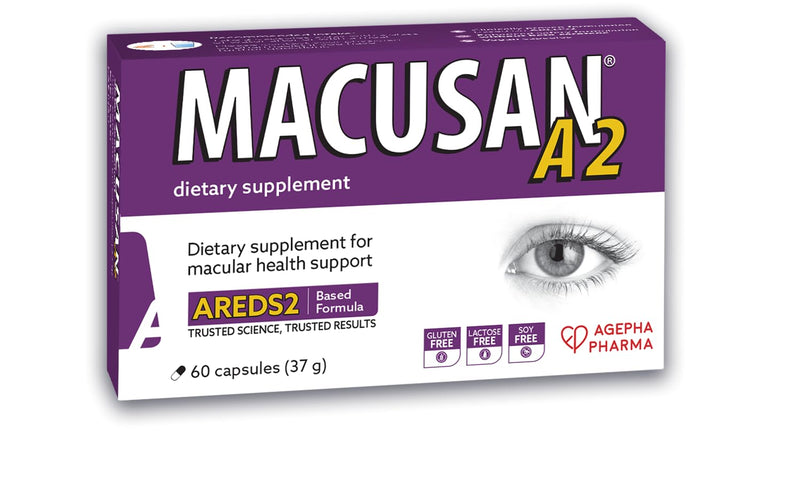 Macusan A2 AREDS2 Formula | Eye Health Dietary Food Supplement with Lutein, Zeaxanthin & Vitamins | Supports Vision & Helps Manage Age-Related Macular Degeneration (AMD) | 60 Capsules 60 count (Pack of 1)