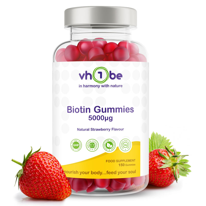 Biotin Gummies 10,000 mcg for Stronger Hair, Skin & Nails - 150 Vegan Gummies | Natural Strawberry Flavour Biotin Supplement