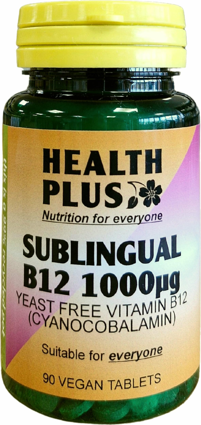 Health Plus Sublingual Vitamin B12 1000µg (Cyanocobalamin) : Vitamin B12 Supplement : 90 Tablets, in a Planet-Friendly 99% Recycled Pot