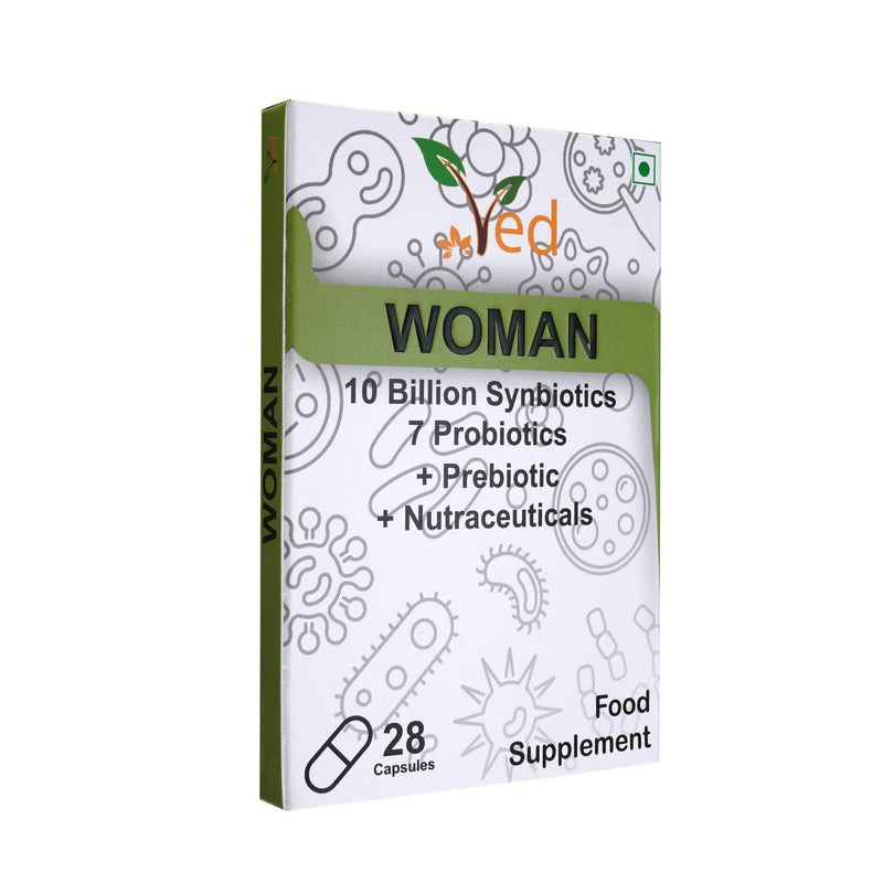 VED Woman Complex Probiotics and Prebiotics Complex - 10 Billion CFU - 20 Live Bacterial Cultures - 28 Probiotic Complex Capsules for Woman - Lactobacillus crispatus 28 Days Supply.
