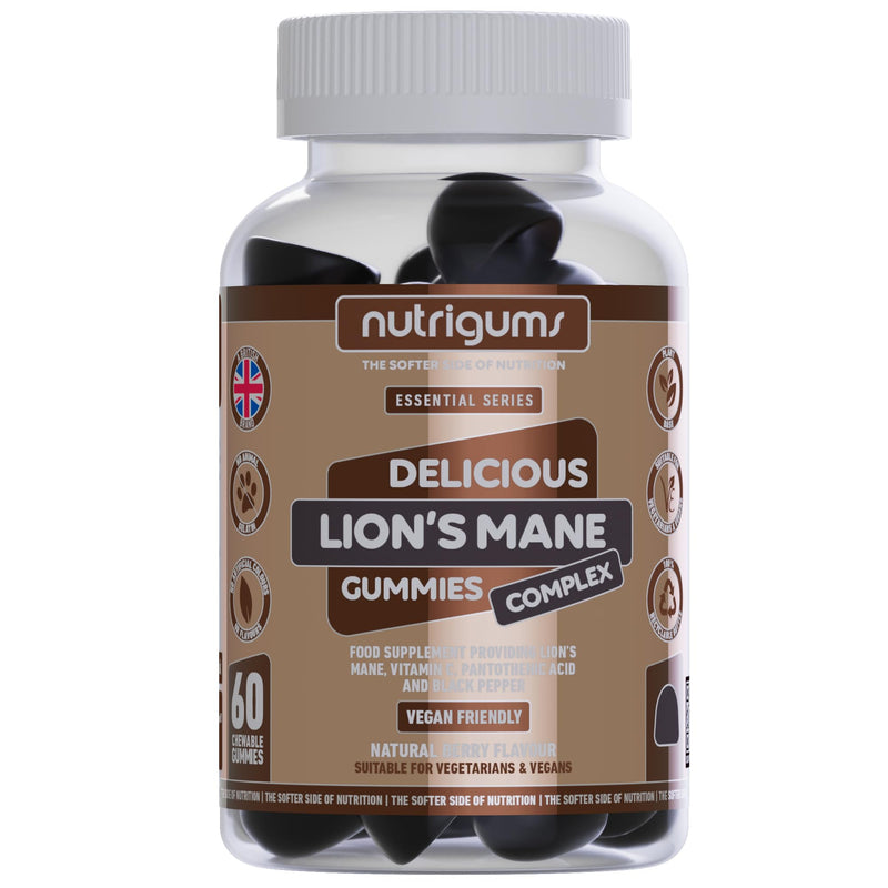 Lion's Mane Mushroom Gummies 2500mg High Strength | 60 Vegan Brain & Focus Supplements | with Vitamins & Black Pepper Extract | Mental Performance & Tiredness Support | Berry Flavour by NUTRIGUMS®