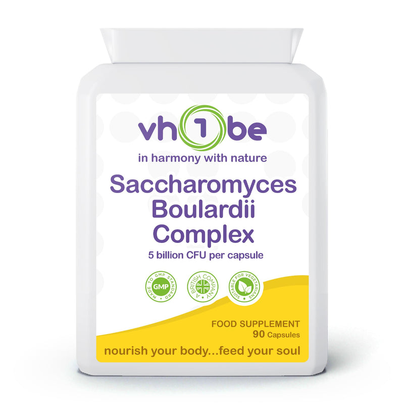 Saccharomyces Boulardii Probiotic – 90 Capsules | 5 Billion Friendly Bacteria with Olive Leaf, Biotin & Vitamin D | Natural Yeast Supplement for Gut Balance & Immune Support | UK Made by vh1be