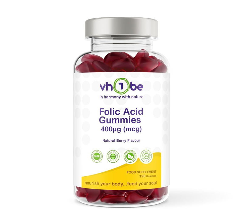 Folic Acid Gummies 400µg – Prenatal & Pregnancy Support – Berry Flavour Vegan Supplement – 120 Gummies