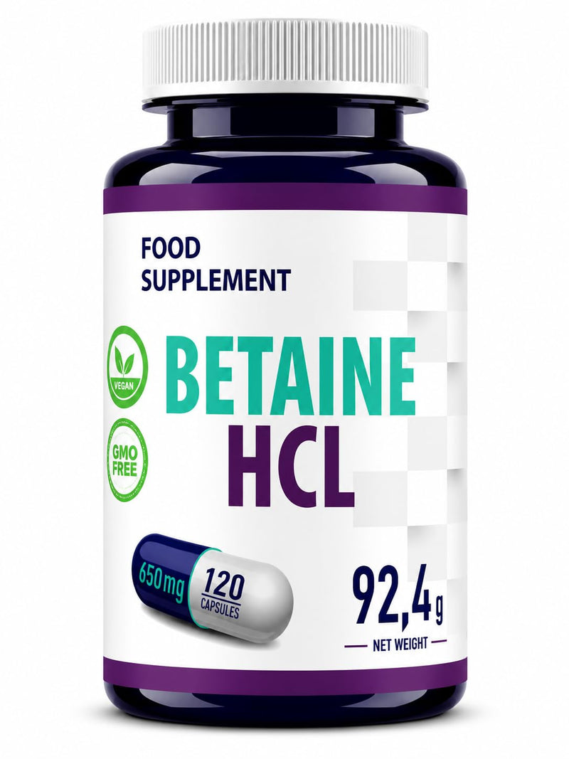Hepatica Betaine HCL | 650mg (Betaine Hydrochloride) | 120 Vegan Capsules | 4-Month Supply | GMP & 3rd Party Lab Tested