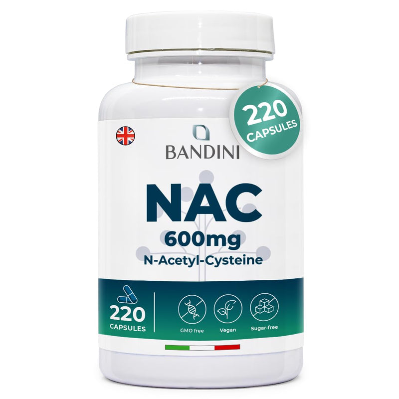 Bandini® NAC N-Acetyl-Cysteine 600 mg | 220 Vegan Capsules (+7 Months) | Glutathione Precursor | 1 Capsule per Day | High Bioavailability of N Acetylcysteine Supplement | N-Acetyl Cysteine 600mg 220 count (Pack of 1)