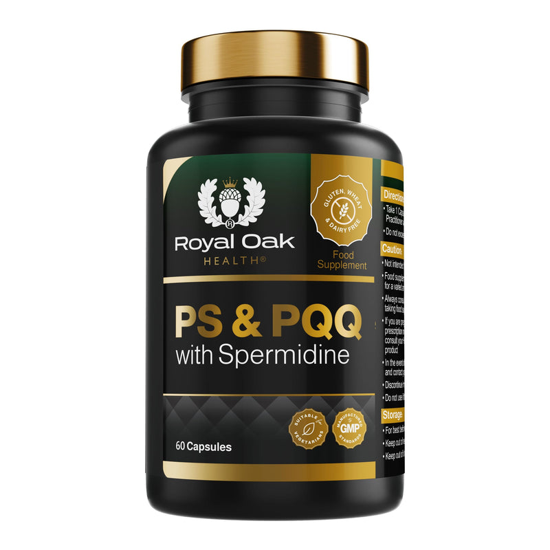 Phosphatidylserine 100mg, PQQ 10mg & Spermidine 3-in-1 Vegan Supplement - 60 Capsules, 2 Month Supply - UK Made, Non-GMO
