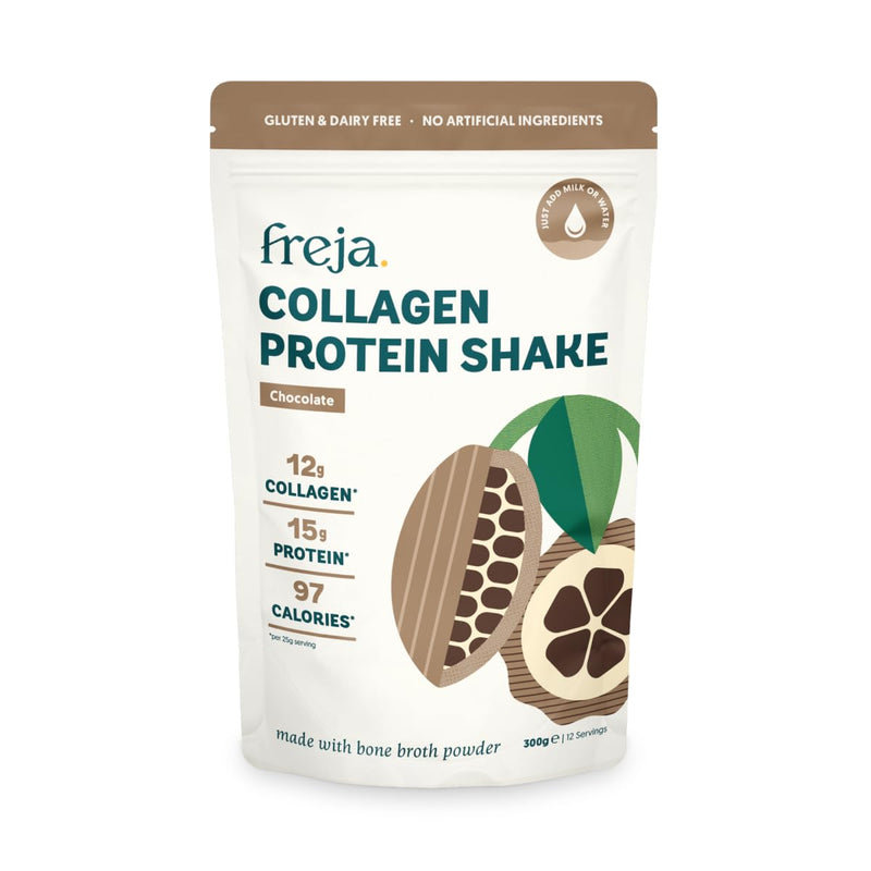Freja Collagen Protein Shake, Chocolate, 300g | Natural Bone Broth Powder, Dairy Free, Gluten Free, 12 Servings