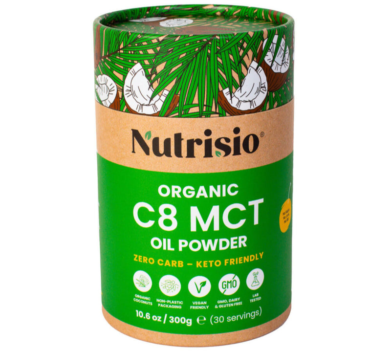 Organic MCT Oil Powder 300g – 30 Servings – 75% C8 MCT + 25% Acacia Fiber, Perfect for Keto Diet – Vegan Friendly, Lab Tested Fiber Supplement, Vegan Coffee Creamer, Recyclable Can