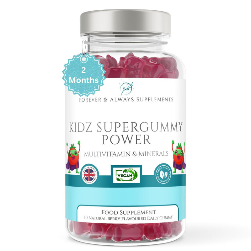 Multivitamin Gummy for Kids - 60 Natural Berry Flavoured Vitamins & Mineral Gummies for Children - Free from Artificial sweeteners - Vitamins D, C, A, B, & E chewable Supplements 3 Years +