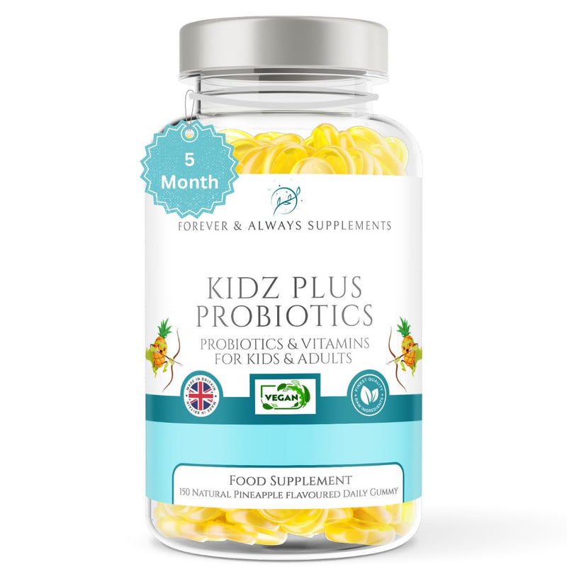 Probiotic Gummies for Kids & Adults - 150 x Natural Pineapple Flavoured Gummy Vitamins with Active Bacteria, Vitamin B3, B5, B6 & C - Immune System, Energy & Gut Health Support