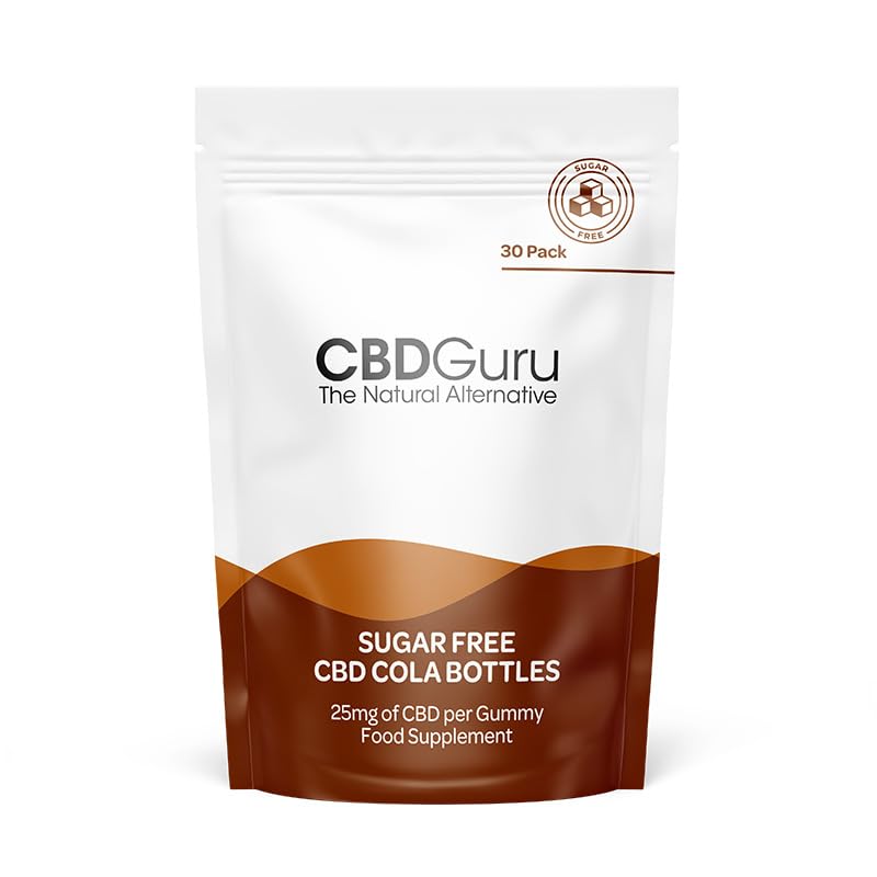CBD Guru Sugar Free CBD Cola Bottles 25mg 30 Pack - Cola Flavour Broad Spectrum CBD Bottles for Sleep & Anxiety Support, 750mg Total CBD